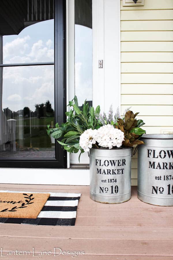 Fake flowers in outdoor planter