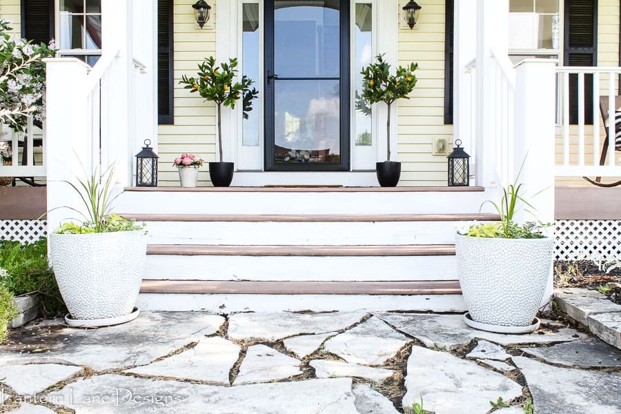 Summer Front Porch Decor Ideas Using Planters and Lemon Trees
