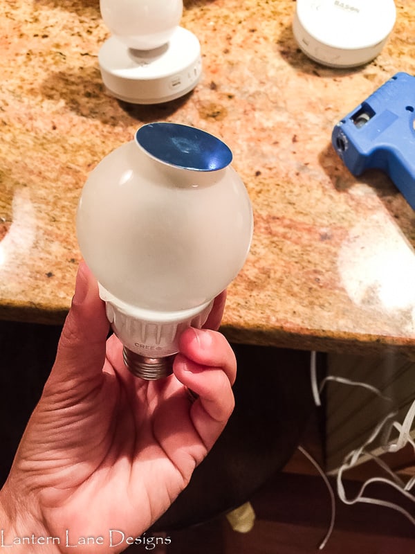 Hot glue on light bulb