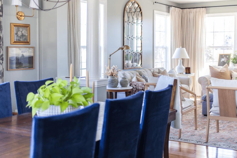 Dining Room with Blue Gray Paint on Walls