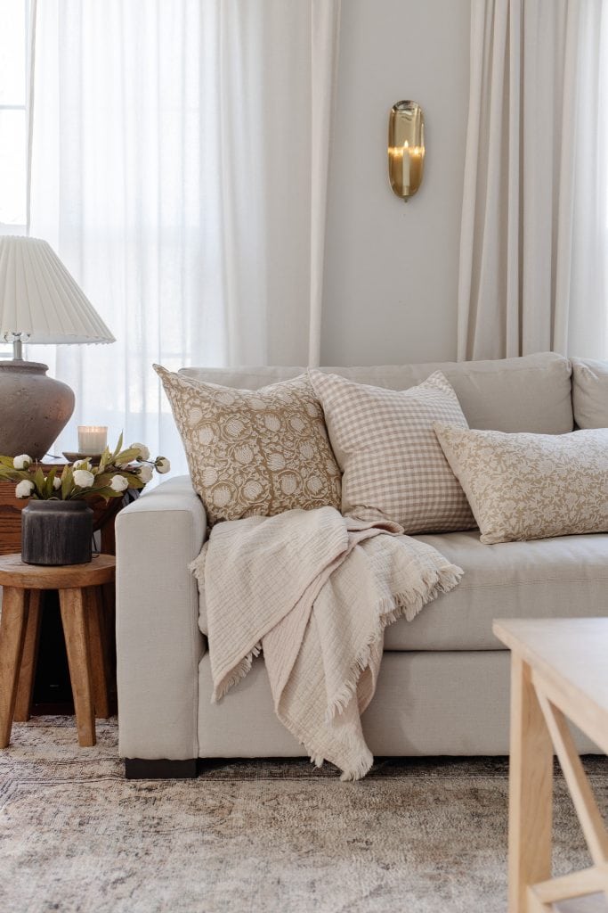 Couch with floral pillows