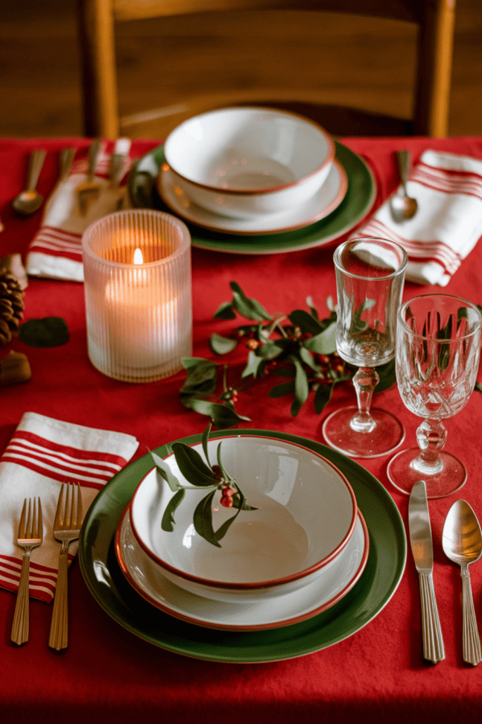 Red and Green Christmas Table Setting