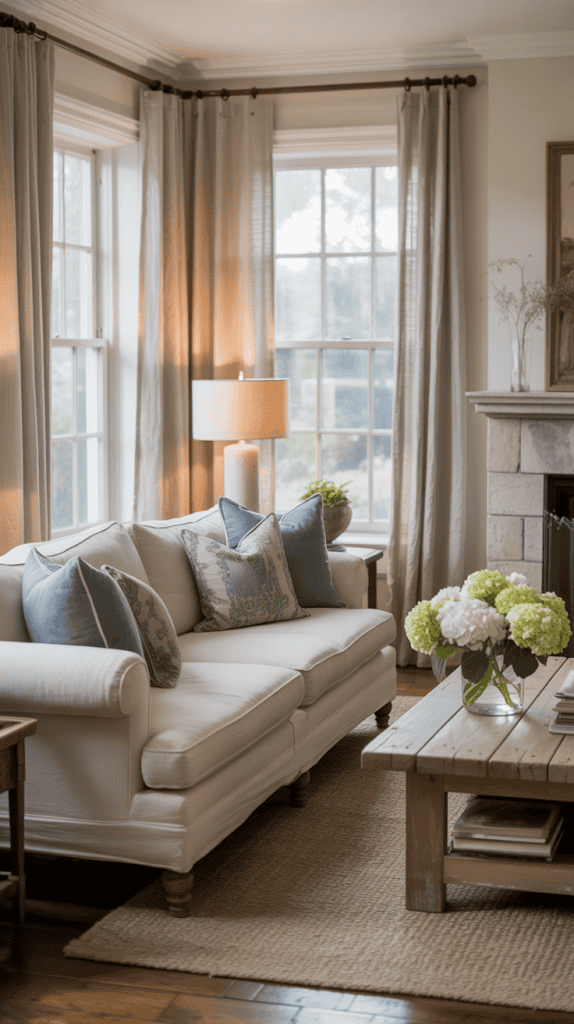 living room with sofa and curtians