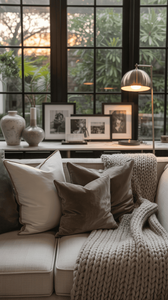 family room with family photos