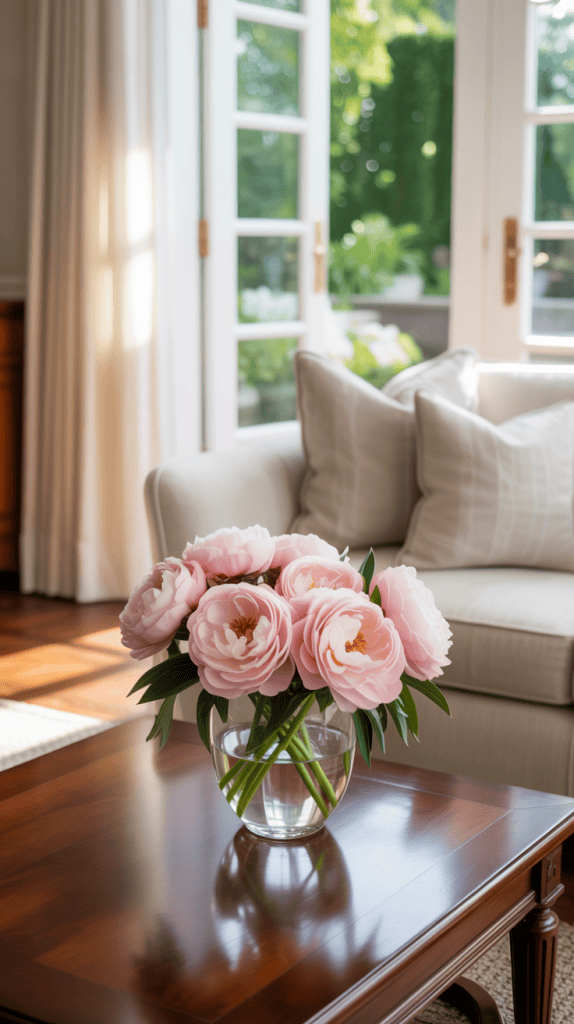 Nancy Meyer Living Room with fresh flowers