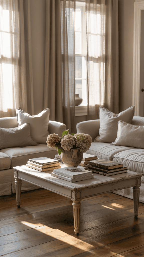 Warmly lit living room