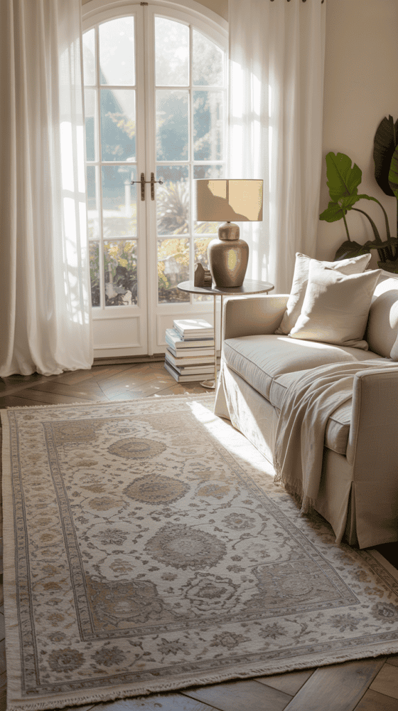 Living Room with patterned rug