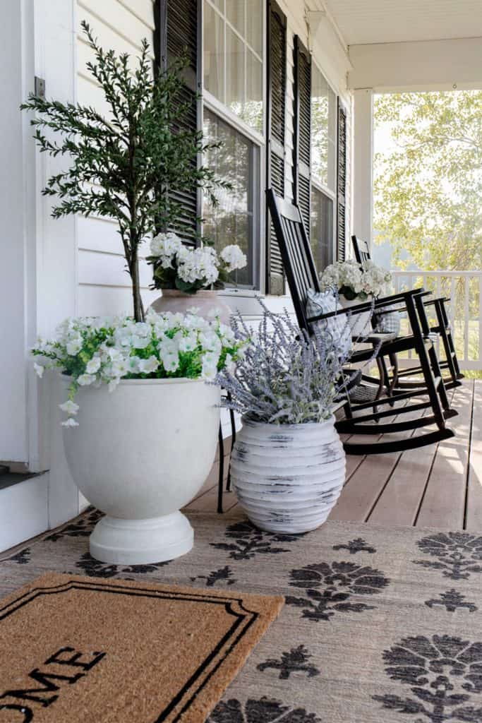 front porch with planters