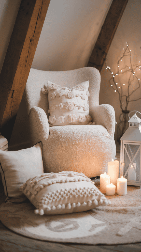 Living room with reading nook and candles