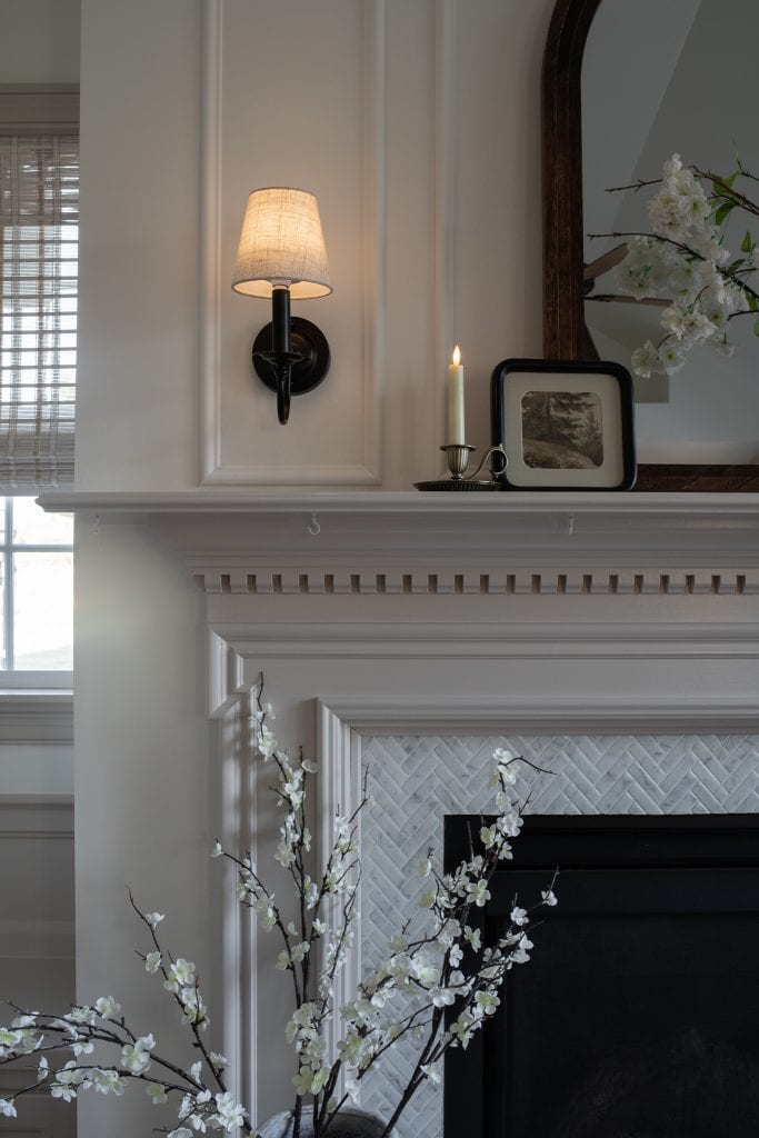 fireplace with peel and stick tile