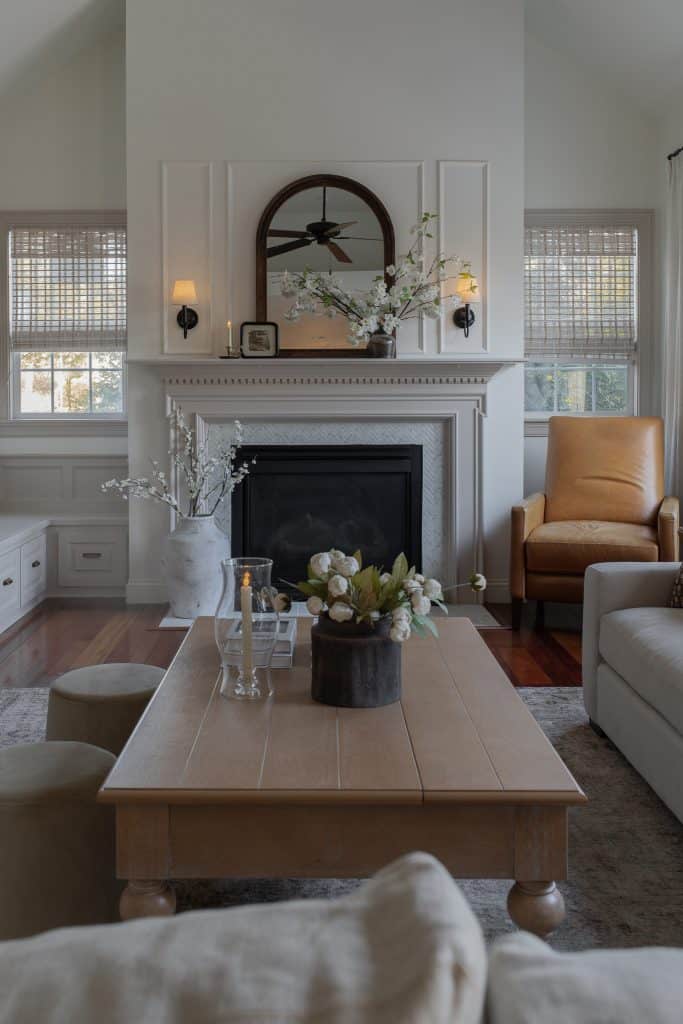 family room with sconces